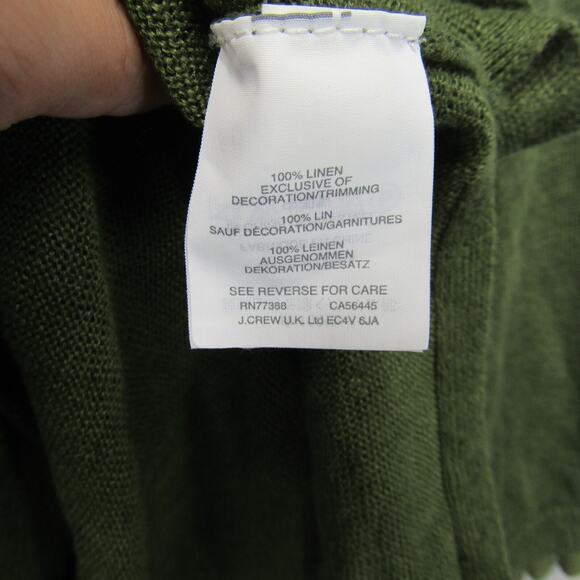 J.Crew Linen Sweater Top XL Round Neck Green 3/4 Sleeve Pullover Crochet Border - Picture 8 of 8